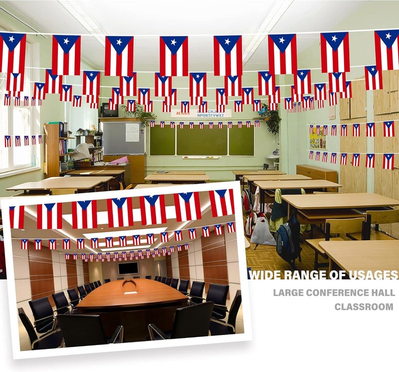 MVPRING Puerto Rico String Flag Pennant Banner, Small Mini Puerto Rican Flags Bunting Banner, 12th of June National Day Country Decoration for School, Party, Sports Events, Patriotic Festival, 33 Feet 30 - Image 2